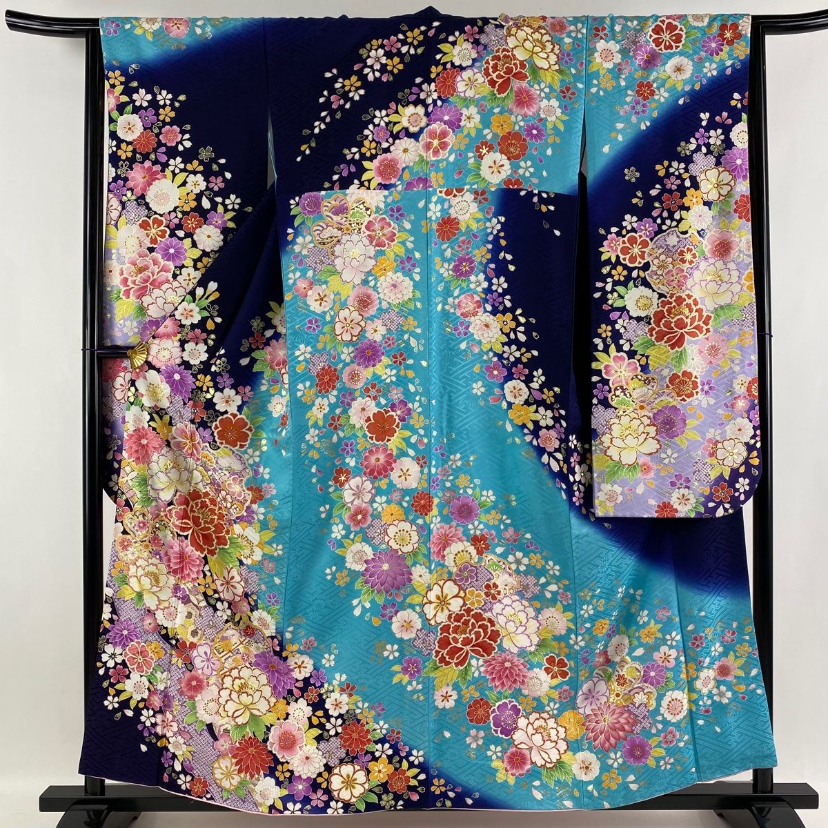 振袖 美品 名品 牡丹 桜 金糸 金彩 水色 袷 身丈157.5cm 裄丈64.5cm M