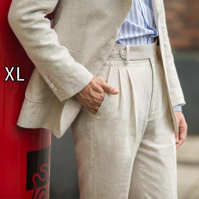 [XL]メンズ ファッション 服 用 オシャレ シンプル 大人 かっこいい 大きいサイズ ストリート 紳士服 リネン 夏 カジュアル パンツ ボタン アメリカン レトロ ストレート ミリタリーパンツ
