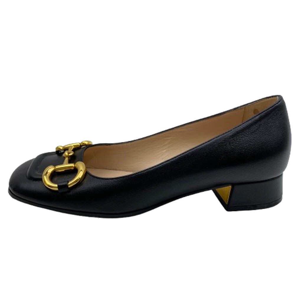 GUCCI グッチ 645600 ホースビット スクエアトゥ レザー パンプス ブラック系 34