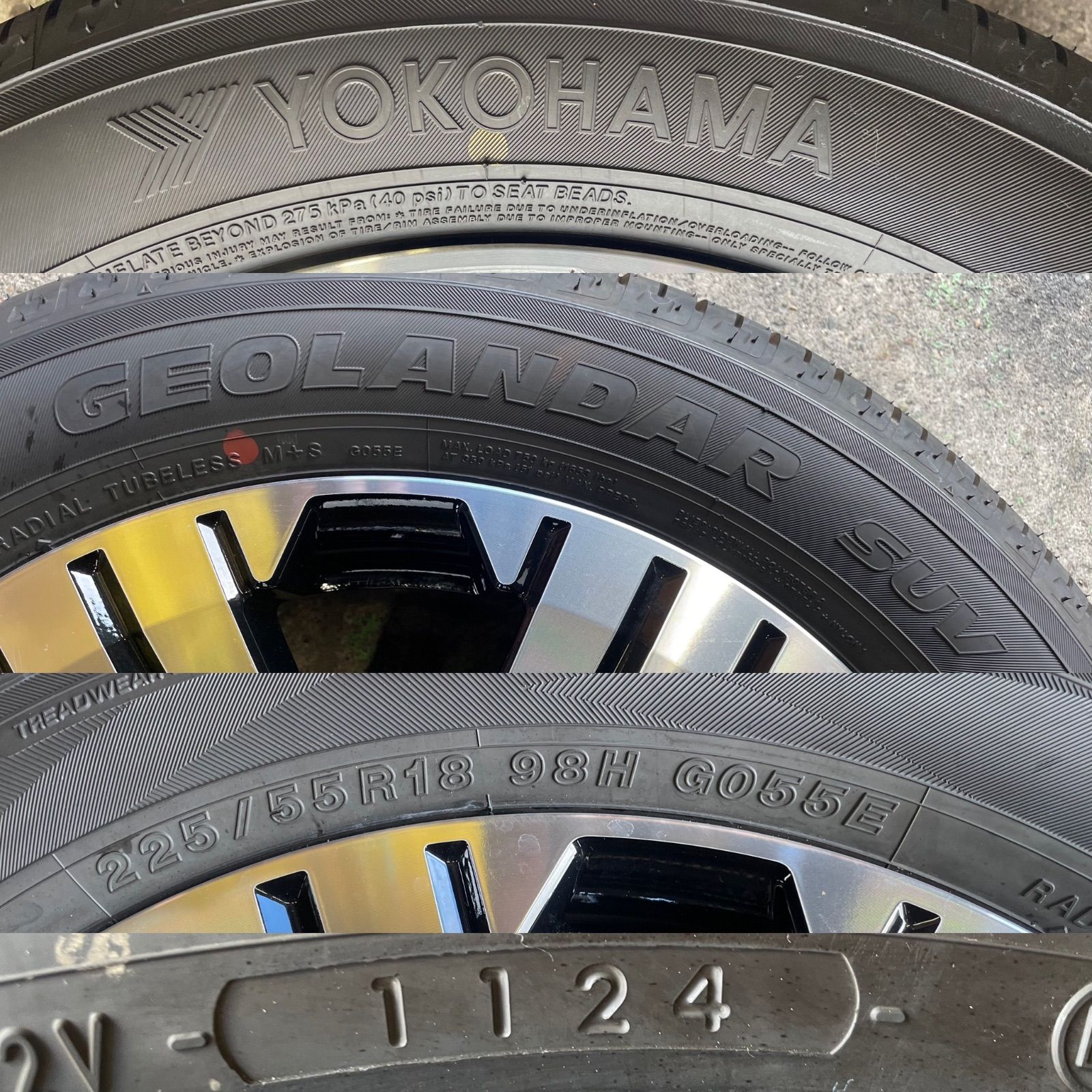 中古美品 ミツビシ デリカ D:5 純正 18×7.0j+38 5/114.3 ヨコハマ ジオランダーSUV G055 225/55R18 新品イボ付タイヤホイール4本セット MITSUBISHI D5 ENKEI製 エンケイ