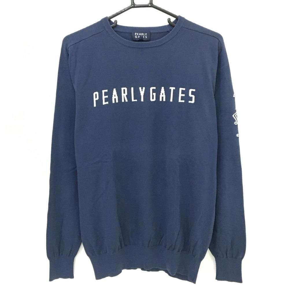 パーリーゲイツ ハイネックセーター 白×ネイビー ロゴ ニット レディース 0(S) ゴルフウェア PEARLY GATES ハイネックセーター パーリーゲイツ 美品パーリーゲイツ ロゴストライプ タートルネックセーター GATES