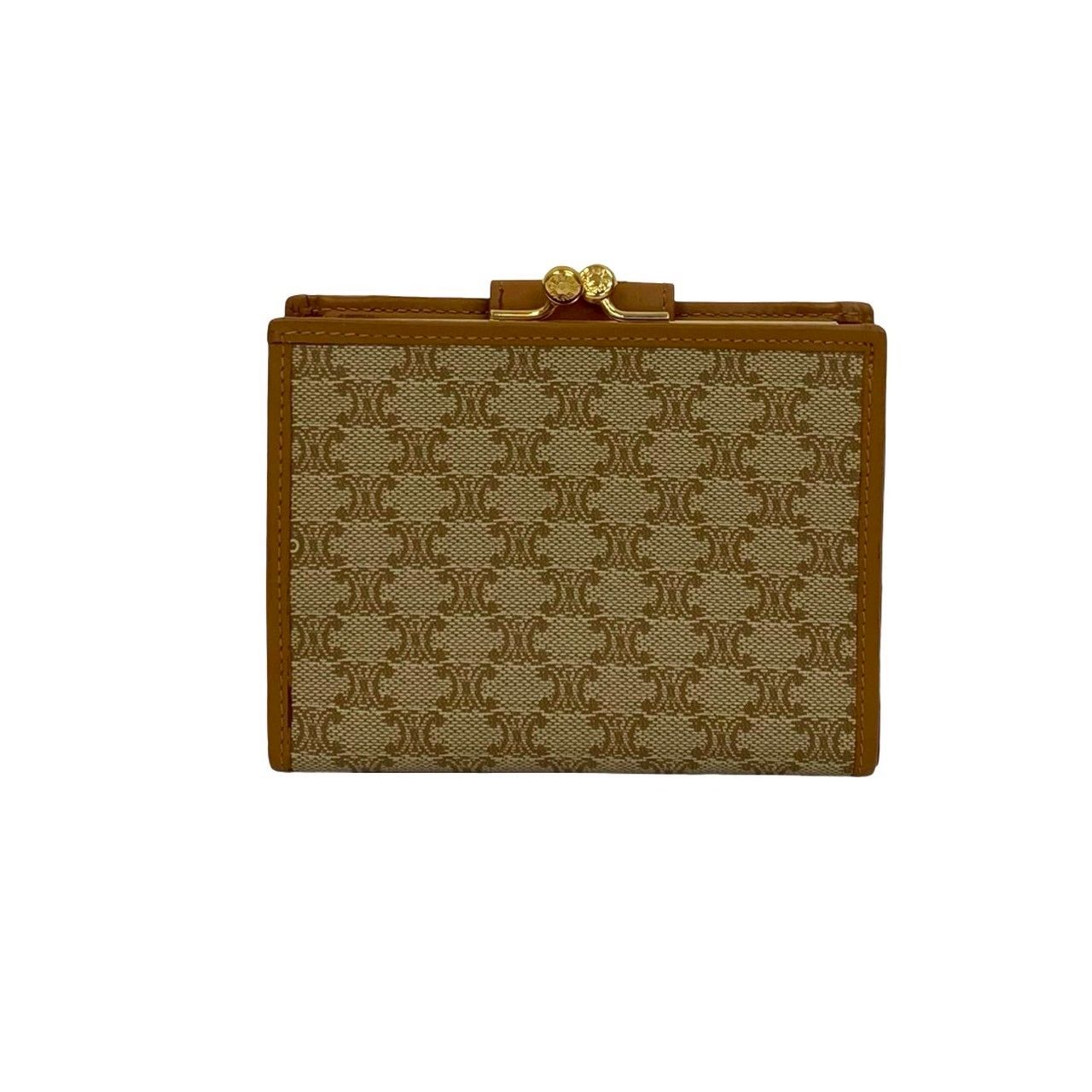 ほぼ新品　CELINE セリーヌ マカダム キャンバス レザー 本革 がま口 CELINE セリーヌ マカダム トリオンフ レザー がま口 財布