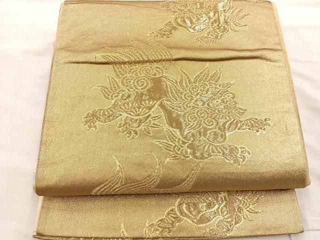 H-379 袋帯 正絹 六通 金糸 銀糸 唐織 鹿の子 桐 菊 青海波 雲取り 平和屋着物◎六通柄袋帯 唐織 雲取り牡丹文 やまとオリジナル