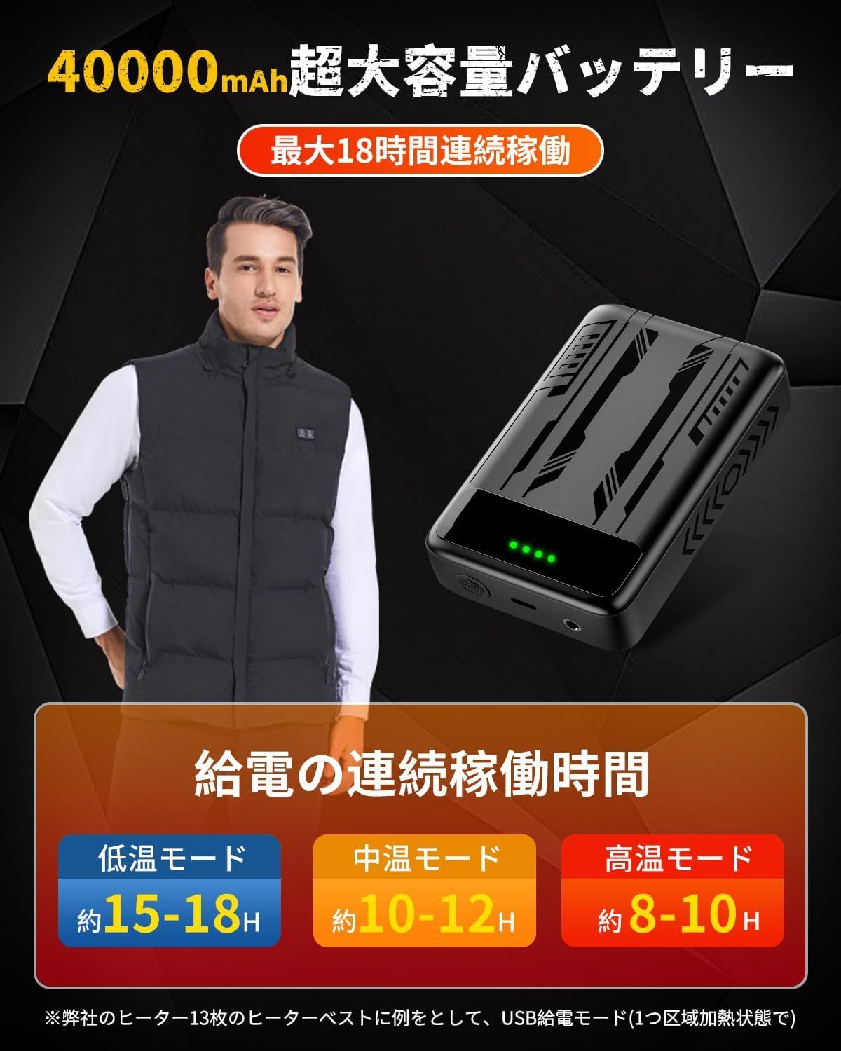 電熱ベスト ヒーターベスト【40000mAh大容量モバイルバッテリー付き