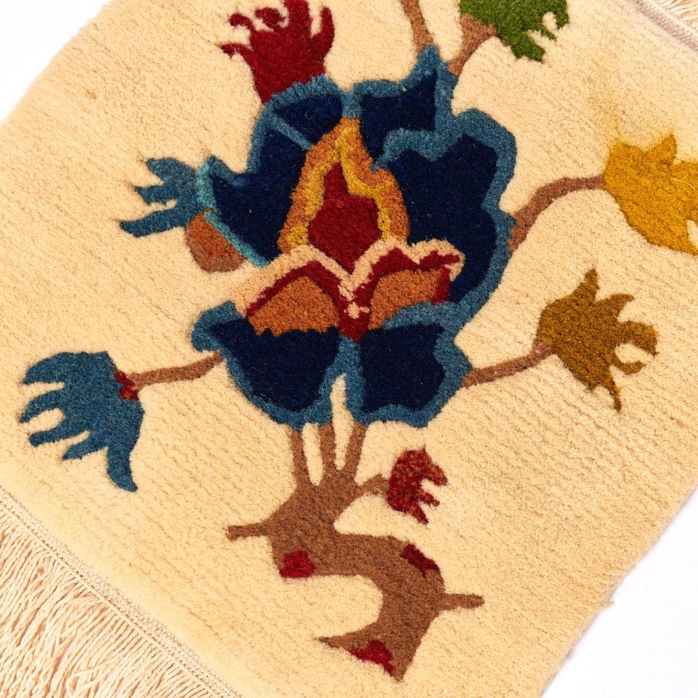 円形ラグ 刺繍 フリンジ付き