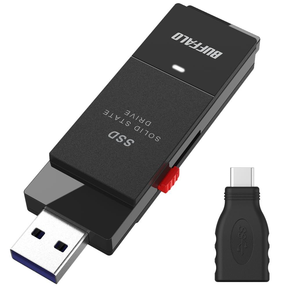 【人気商品】バッファロー SSD 外付け 1.0TB USB3.2 Gen2 読込速度600MB/秒 PS5/PS4メーカー動作確認済 コンパクト 小型 Type-Cアダプター付属 ブラック SSD-SCT1.0U3BA/N