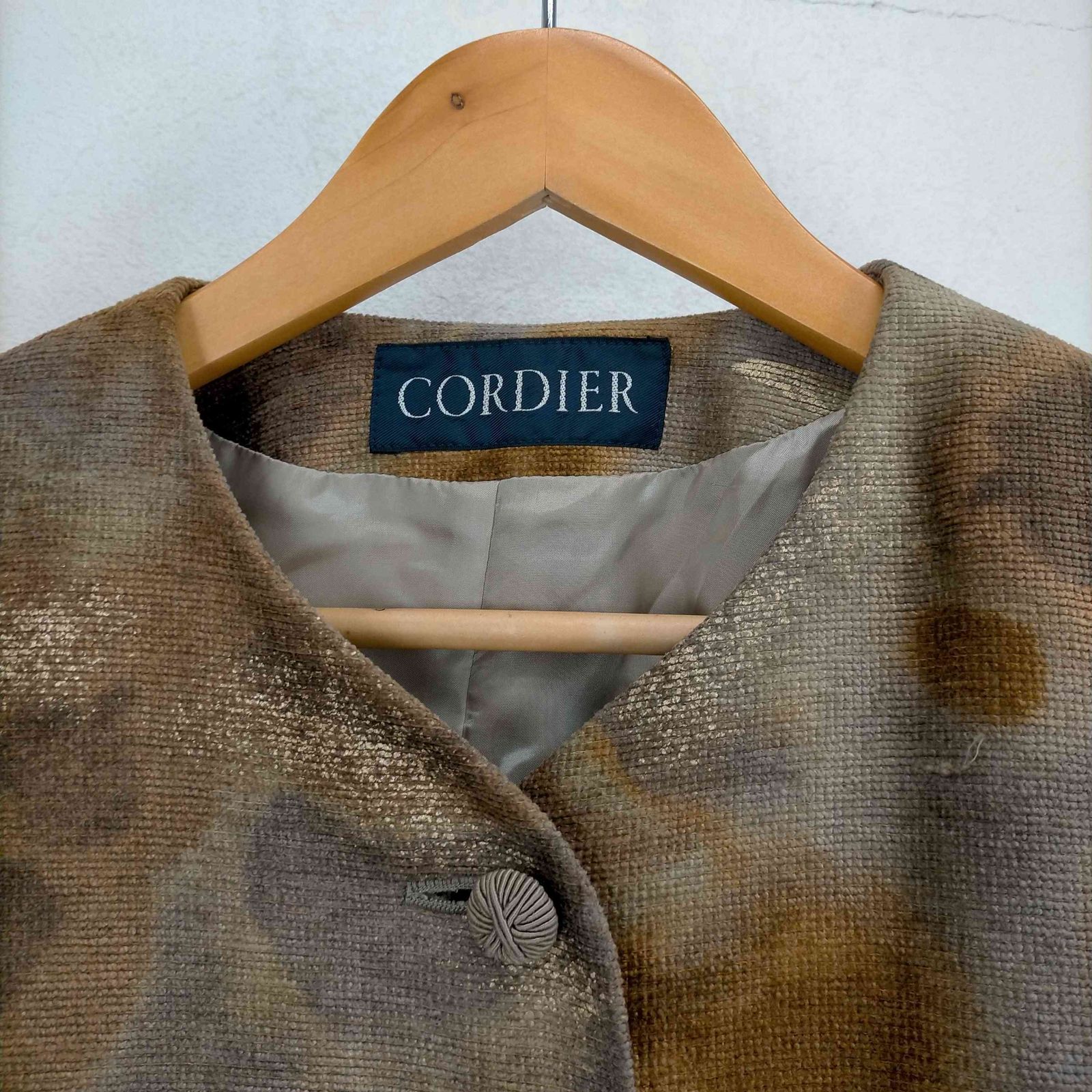 ユーズドフルギ USED古着 CORDIER 総柄起毛ノーカラージャケット