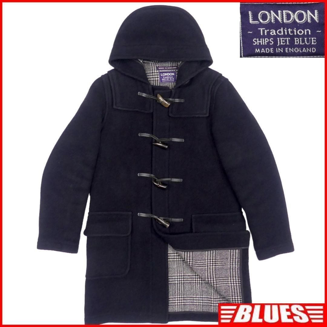 極美品 SHIPS SUPER140's ダッフルコート ロング丈 ネイビー 英国製 ダッフルコート ロング S 古着 メンズ 紺 ネイビー