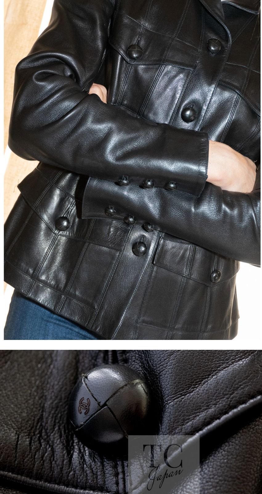 シャネル ジャケット CHANEL ブラック ラム レザー ココマークボタン 超美品 貴重 希少 36 38
