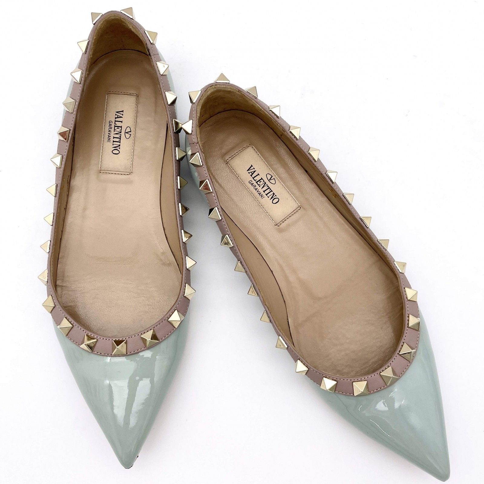 ヴァレンティノ VALENTINO スタッズ エナメルフラットシューズ 37 ロックスタッズ エナメル バレリーナ for ウィメンズ インチ