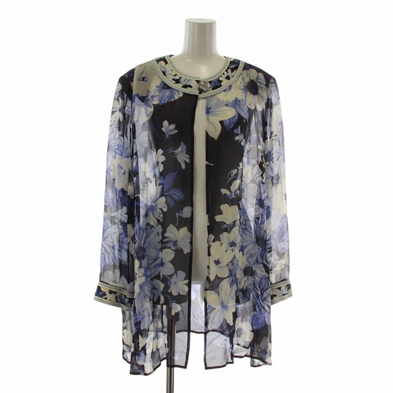 美品 LEONARD レオナール ジャケット 11号 シルク100% ペイズリー LEONARD(レオナール) 総柄スタンドカラージャケット ホワイト×ブラック