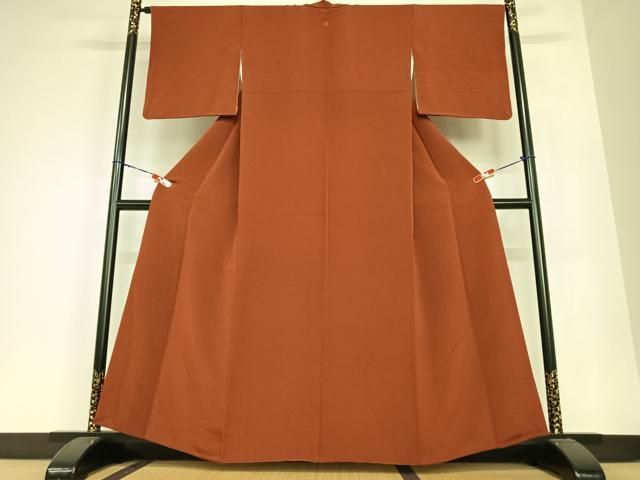 平和屋着物 上質な色無地 葡萄茶色 鬼しぼ縮緬 正絹 AABB6532zg