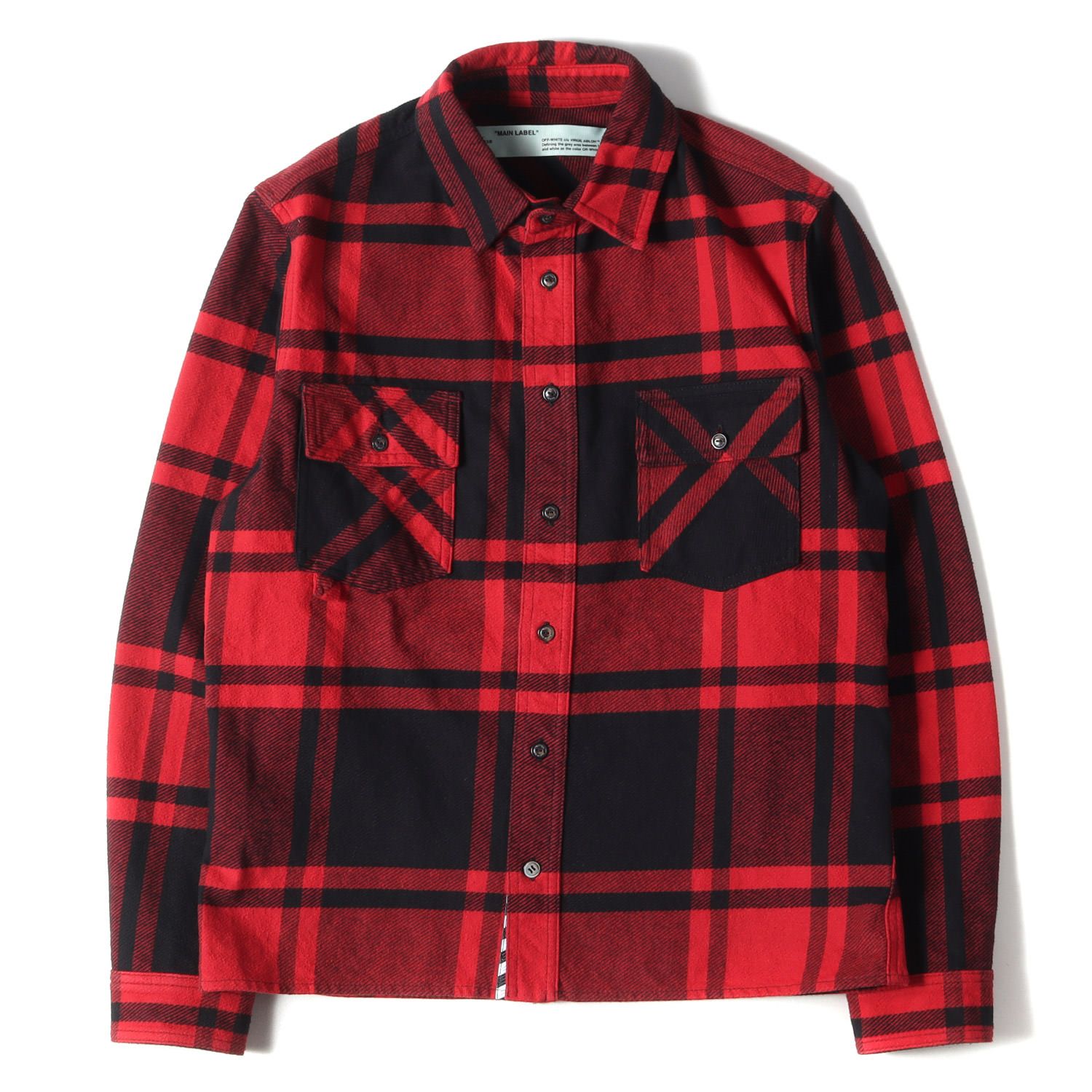 【美品】オフホワイト ステンシル フランネルシャツ チェック柄 OFF-WHITE オフホワイト シャツ ステンシルロゴ ヘビー チェック