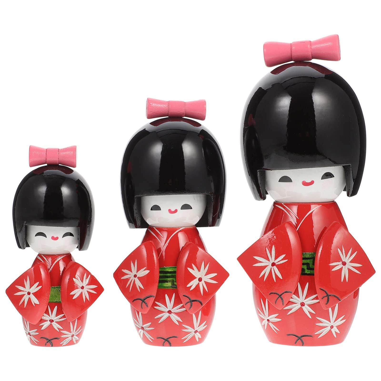 レッド BESTOYARD 着物人形 日本人形 コケシ人形 桜 こけし 木製着物人形 かわいい 木製着物こけし 日本土産 大中小 3個セット インテリア 置物 飾り物 部屋飾り 置物 人形 赤い