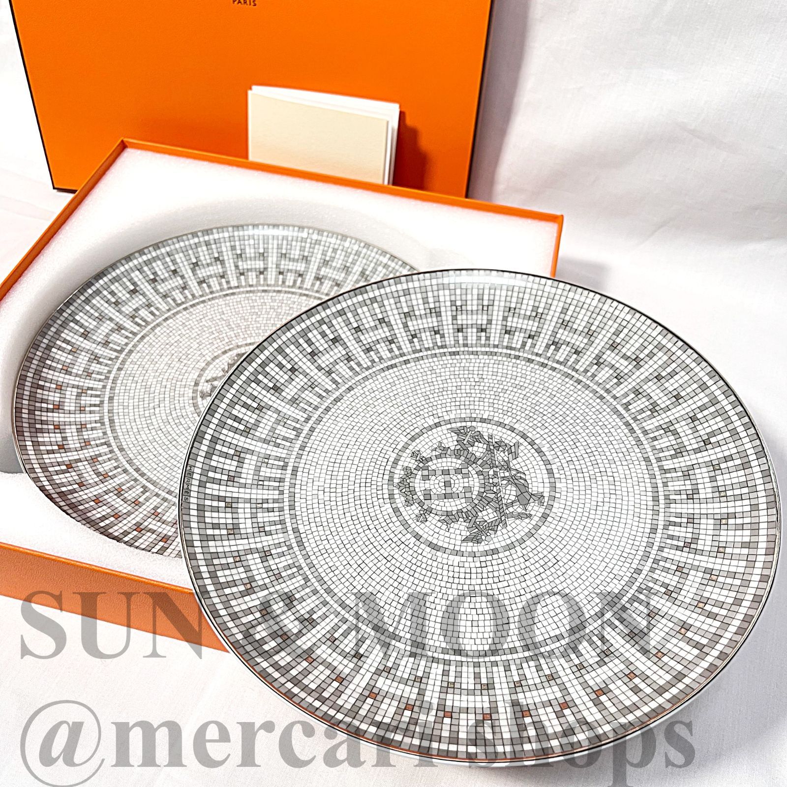 ♥◆ HERMES エルメス モザイクプレート 21cm 2枚 Hロゴ グレー系 プラチナ き