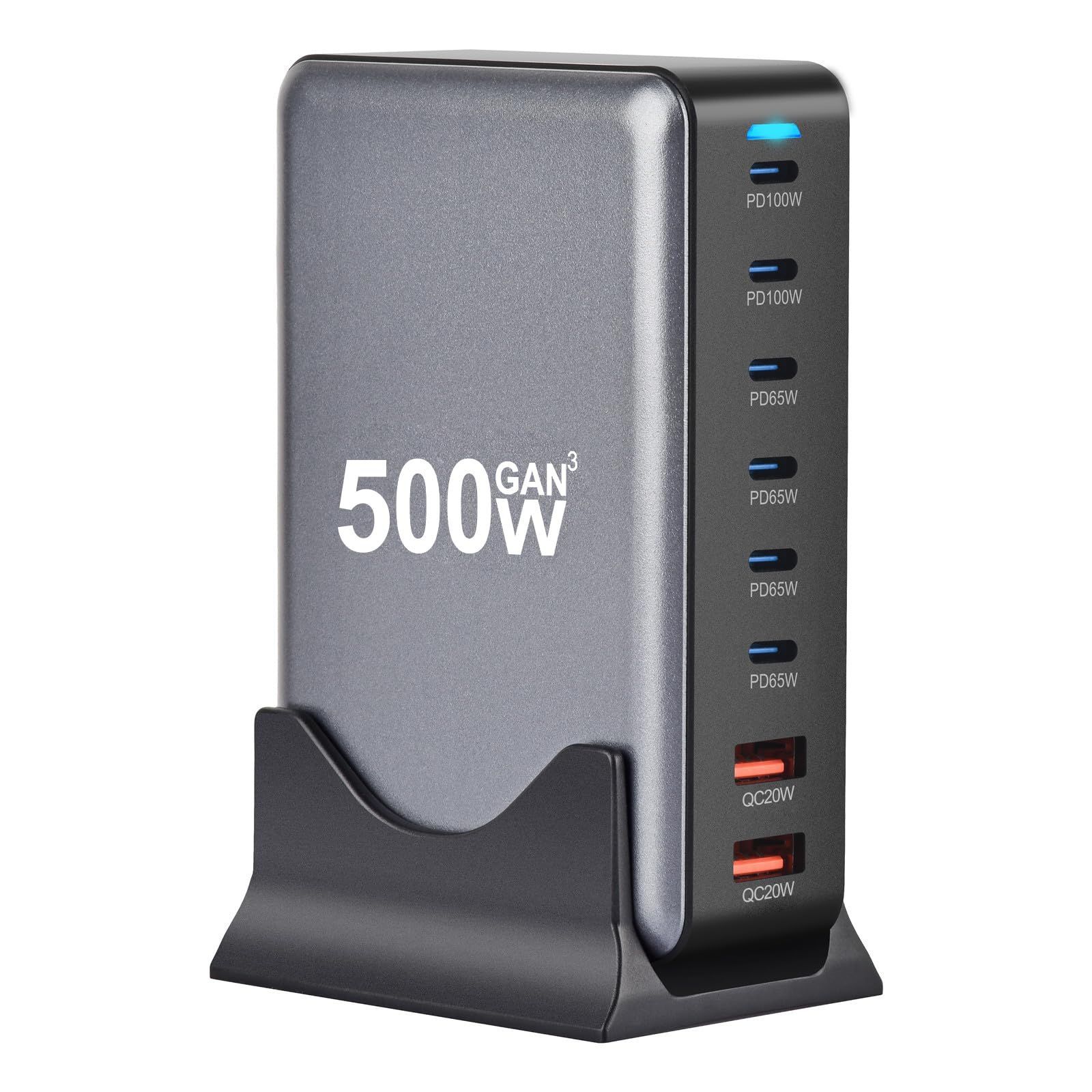 【数量限定】充電器 【 GaNFastⅢ 8ポート 2*単口100W 】 PD3.0対応 8ポート同時急速充電 2*100Wu00264*65Wu00262*QC20W 6 500W USB-C＆2 USB-A 縦式省スペース ダブル GaNFastⅢ(窒化ガリウム) 2*1