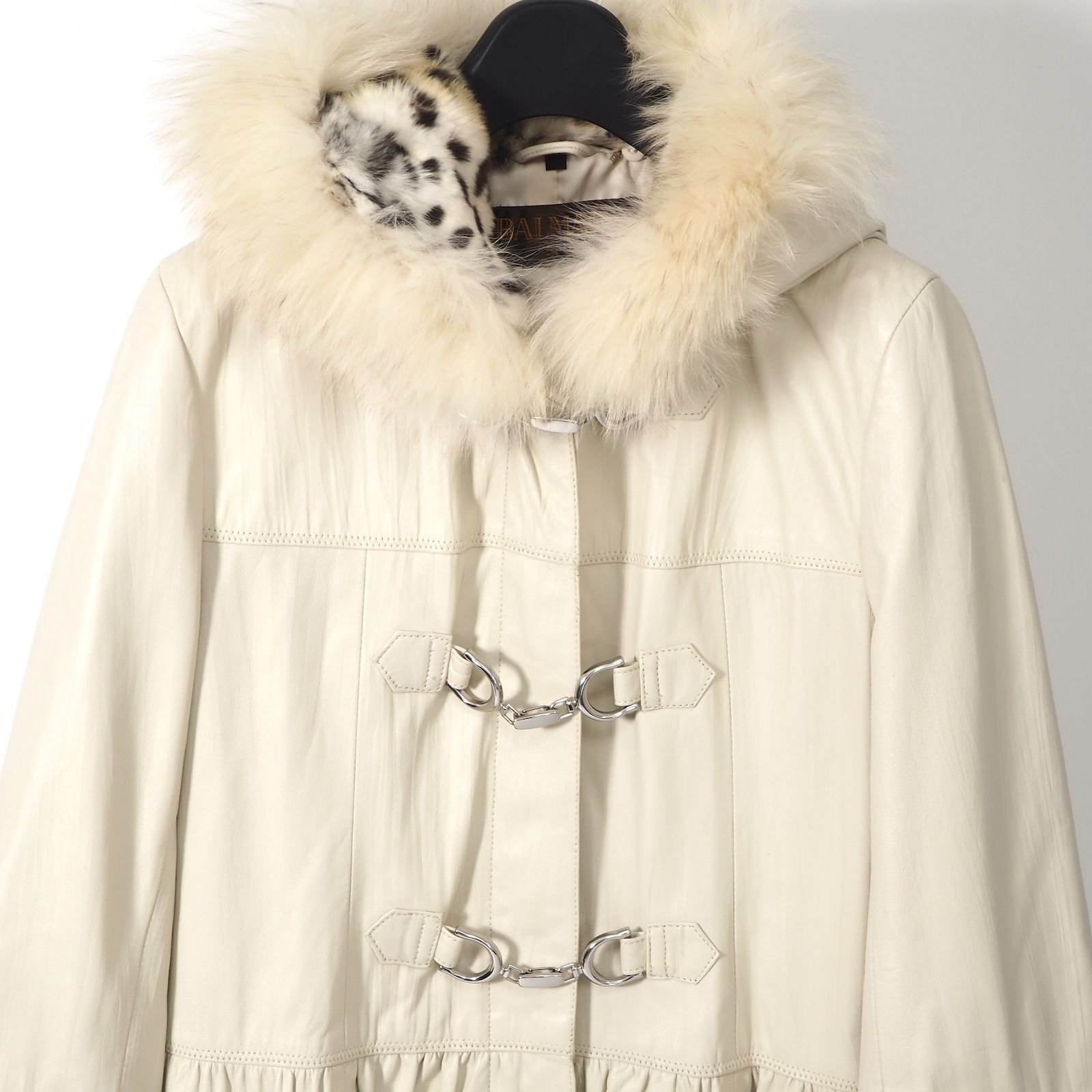 美品 BALMAIN レザージャケット 9 羊革 シワ加工 アイボリー 本革