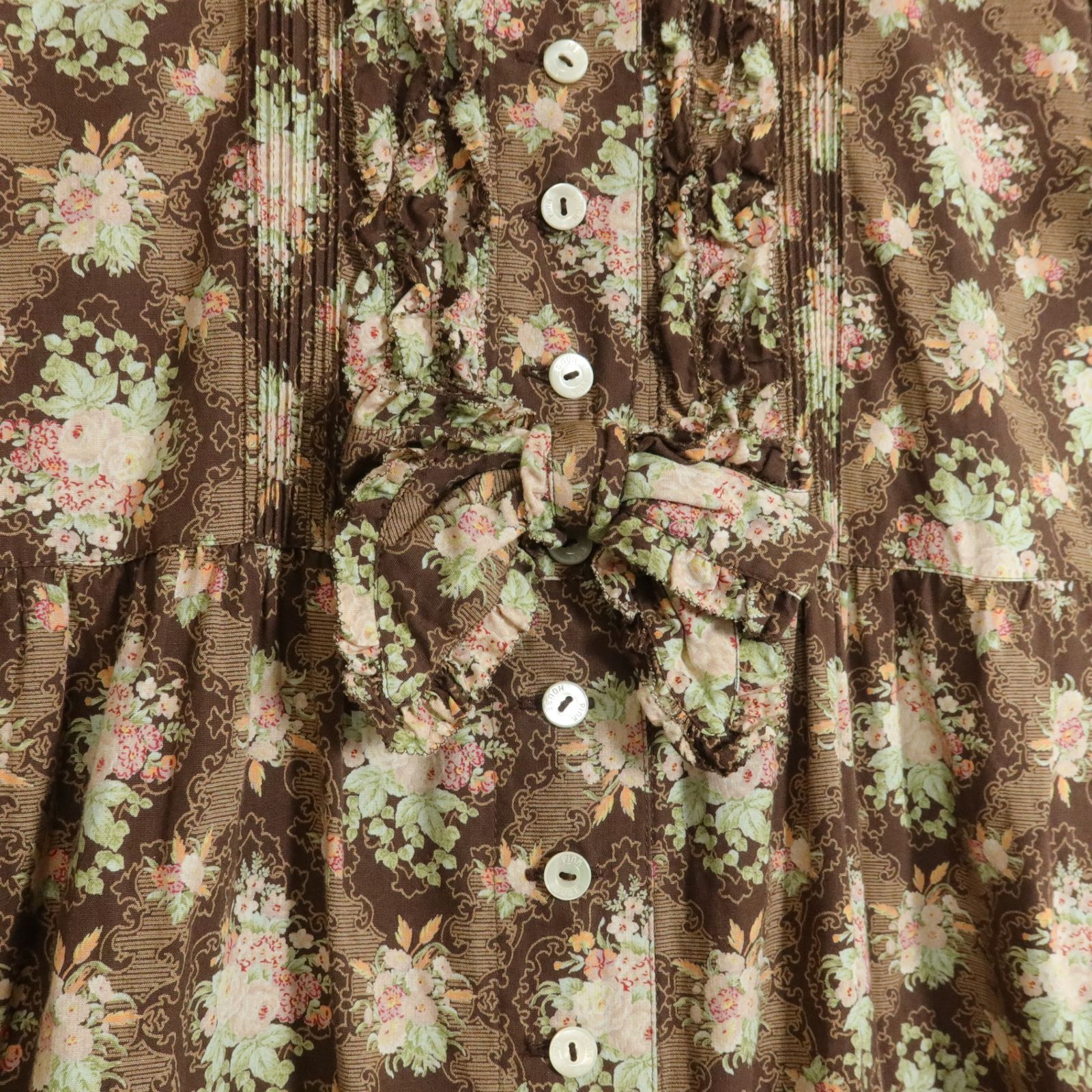 美品】ピンクハウス☆リボンいっぱいワンピース 茶系 前開き