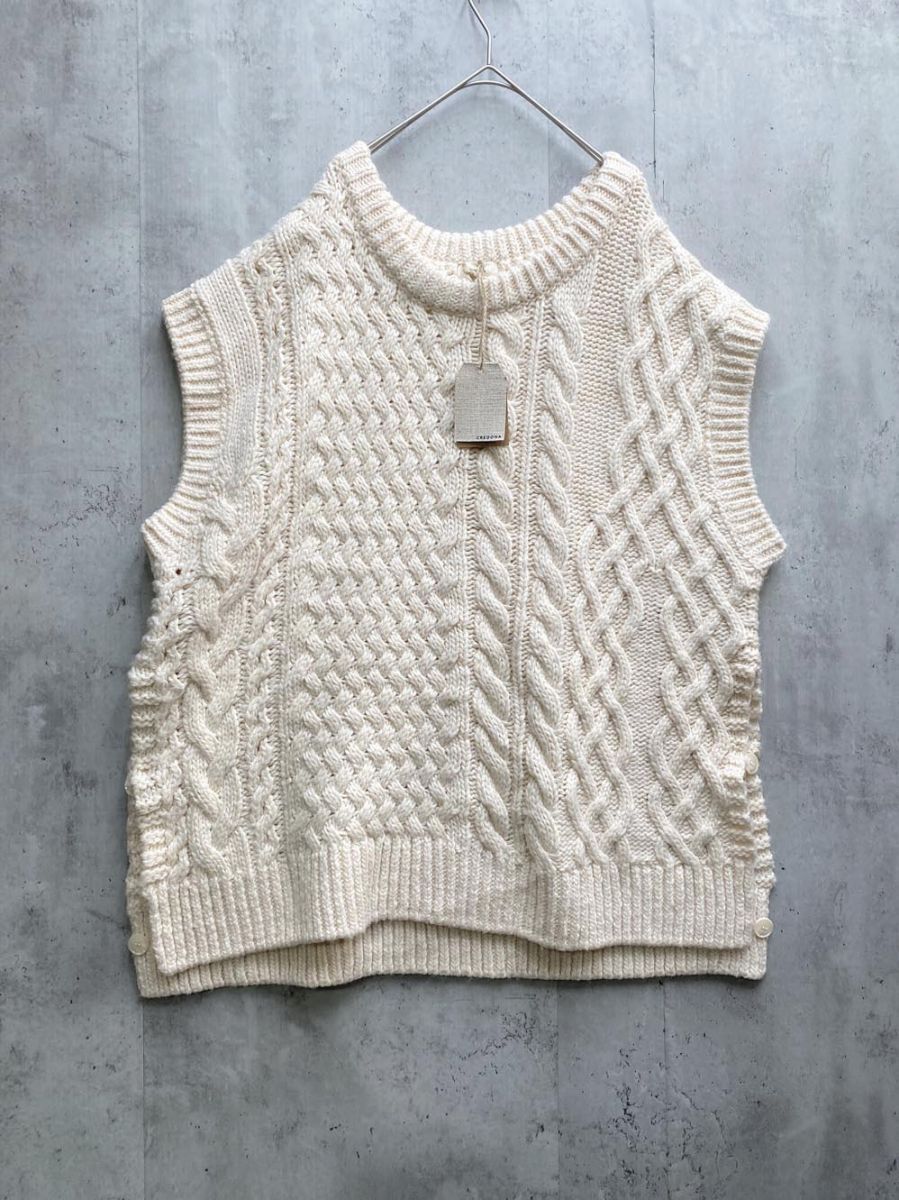 CREDONA クレドナ 1420611116-0 ケーブルデザインニット ベスト sizeF|オフホワイト ◆ ◎レディース
