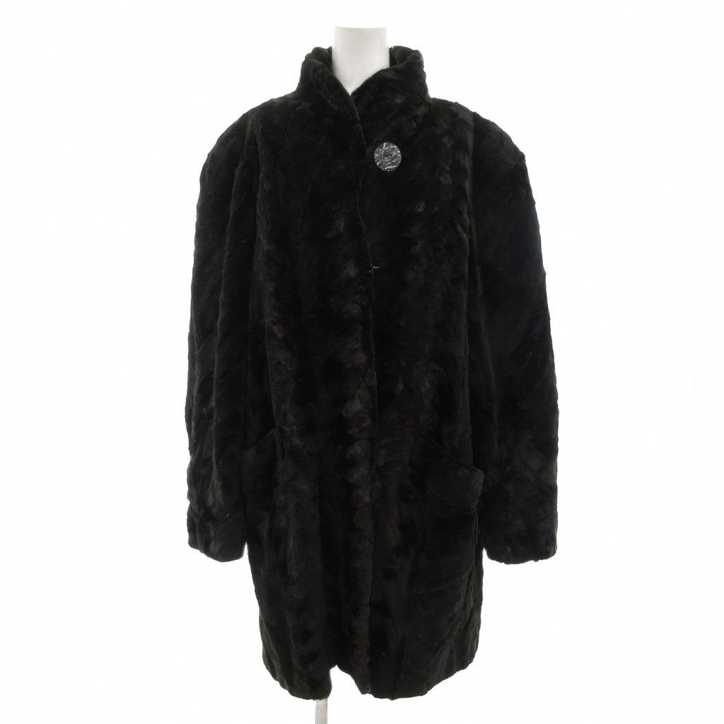 【中古】ノーブランド ミンクファー コート レザー 切替 ミドル丈 黒 ブラック /JS ■GY18 レディース ノーブランド ミンクファー コート レザー 切替 ミドル丈 黒 ブラック