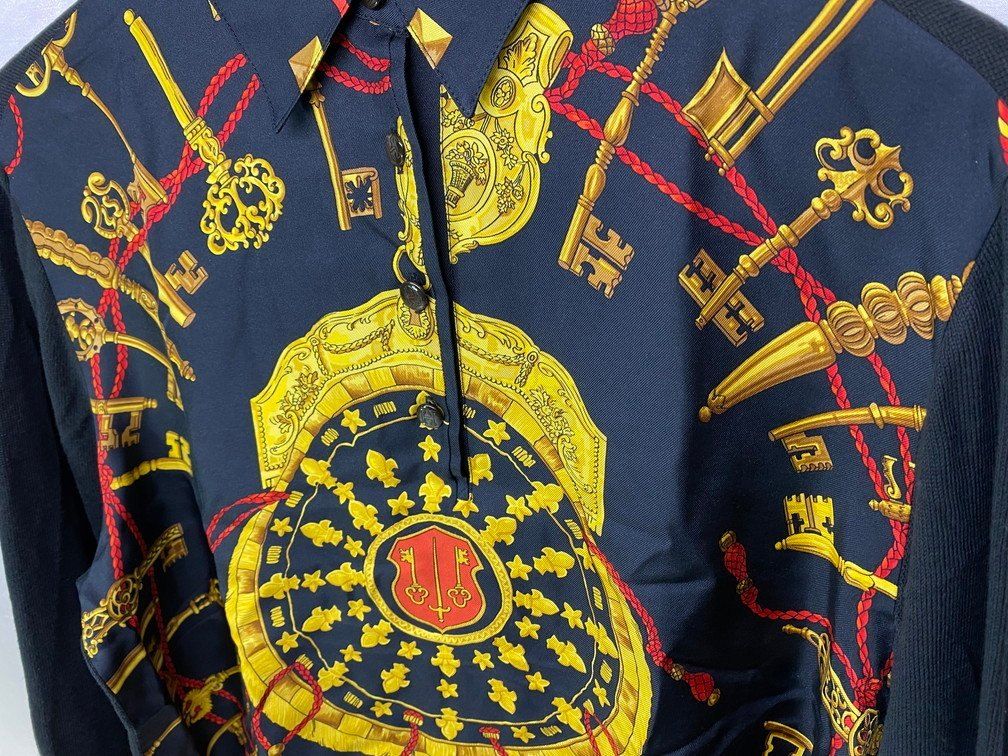 HERMES  エルメス　ポロシャツ　総柄　シルク切り替えニット HERMES - Herms エルメス イタリア製 カシミヤニット切替 プル