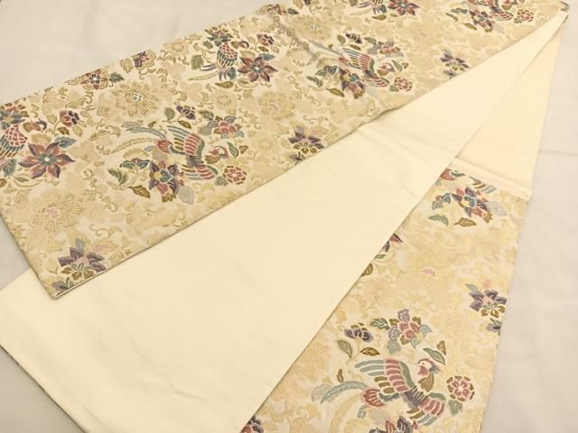 平和屋着物◎六通柄袋帯 鳳凰花文 金糸 正絹 逸品 BAAU0893hv