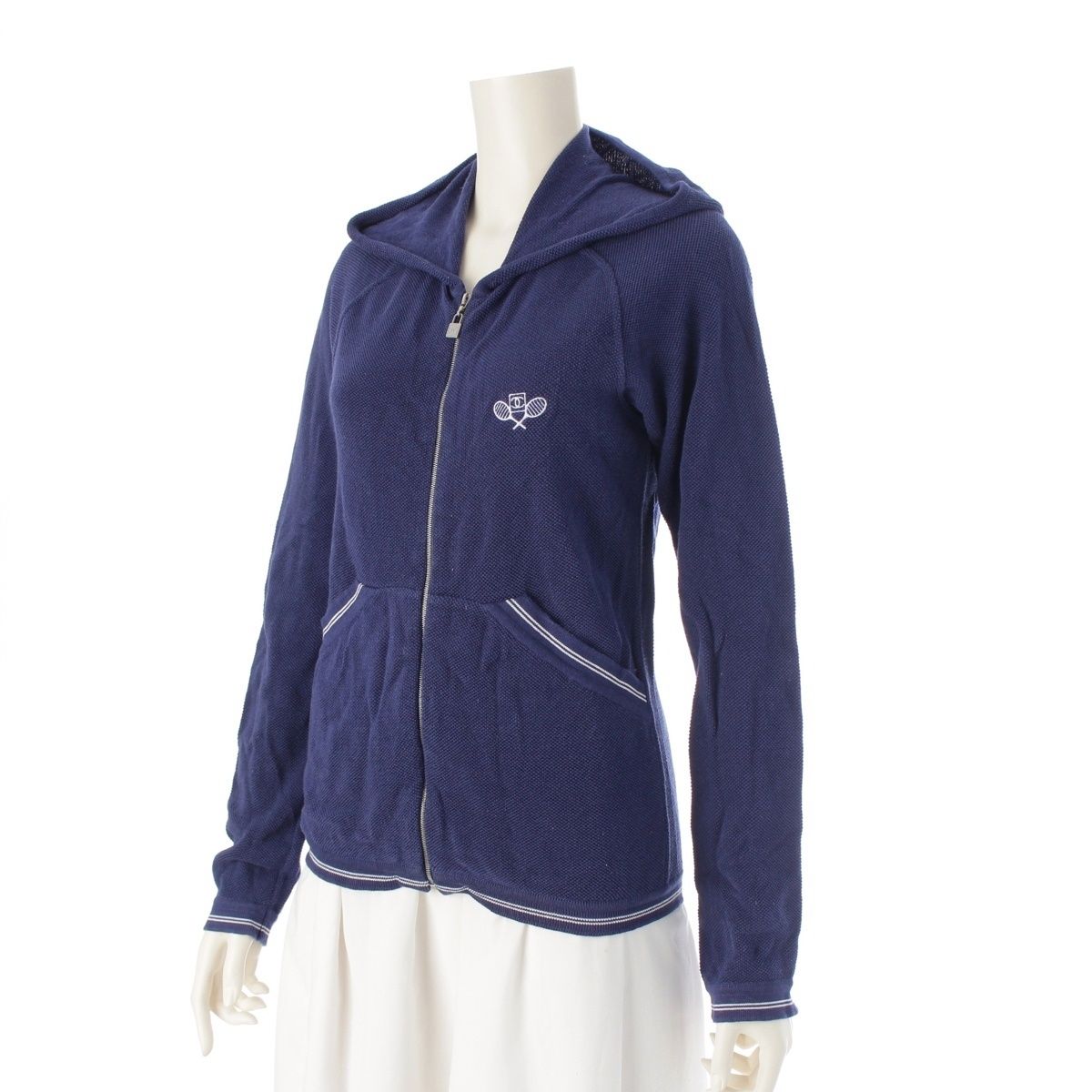 シャネル 05P スポーツ コットン テニス ジップアップ パーカー トップス P25333 ブルー 38