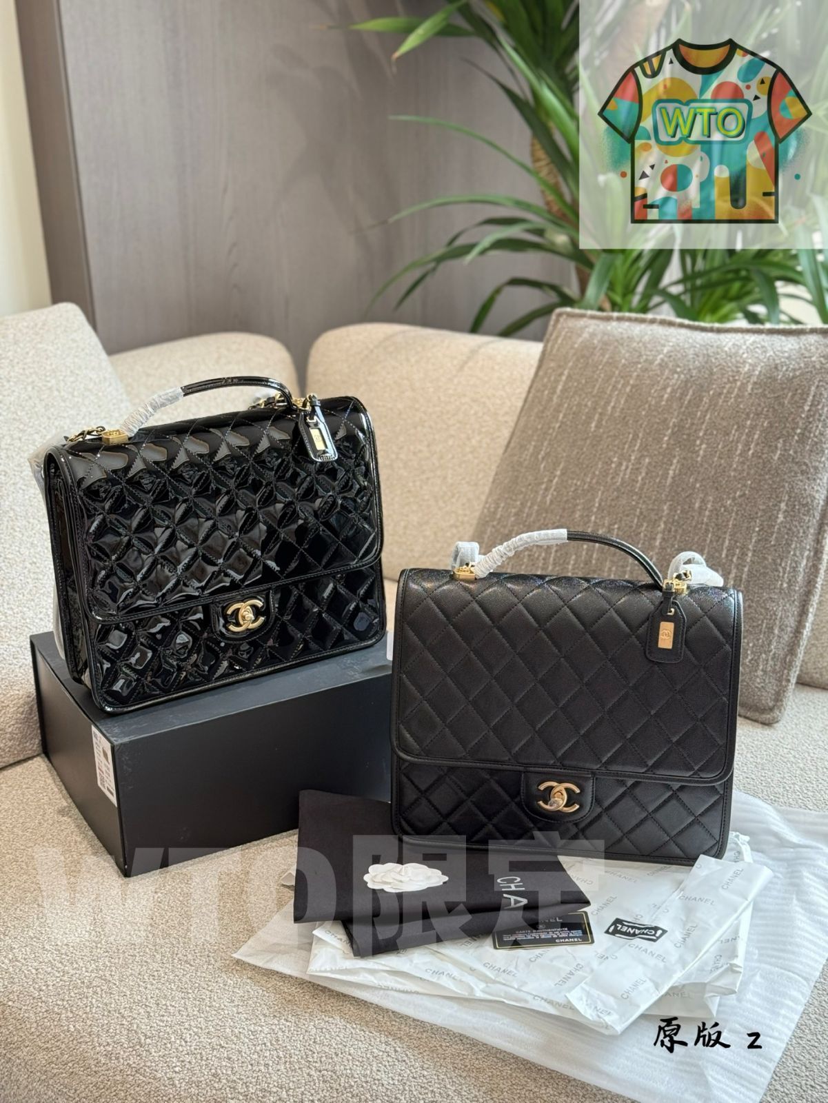今日WTO】Chanel 22k パテントレザー ダブルショルダーバッグ