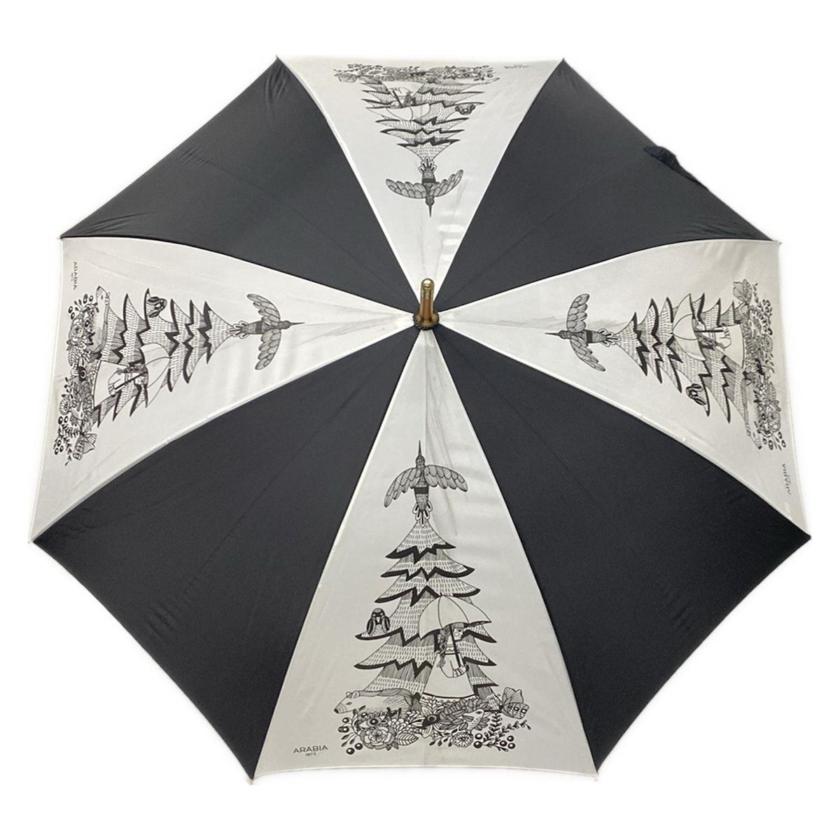 ARABIA アラビア 傘 - 白×黒×ライトブラウン ワンタッチ式