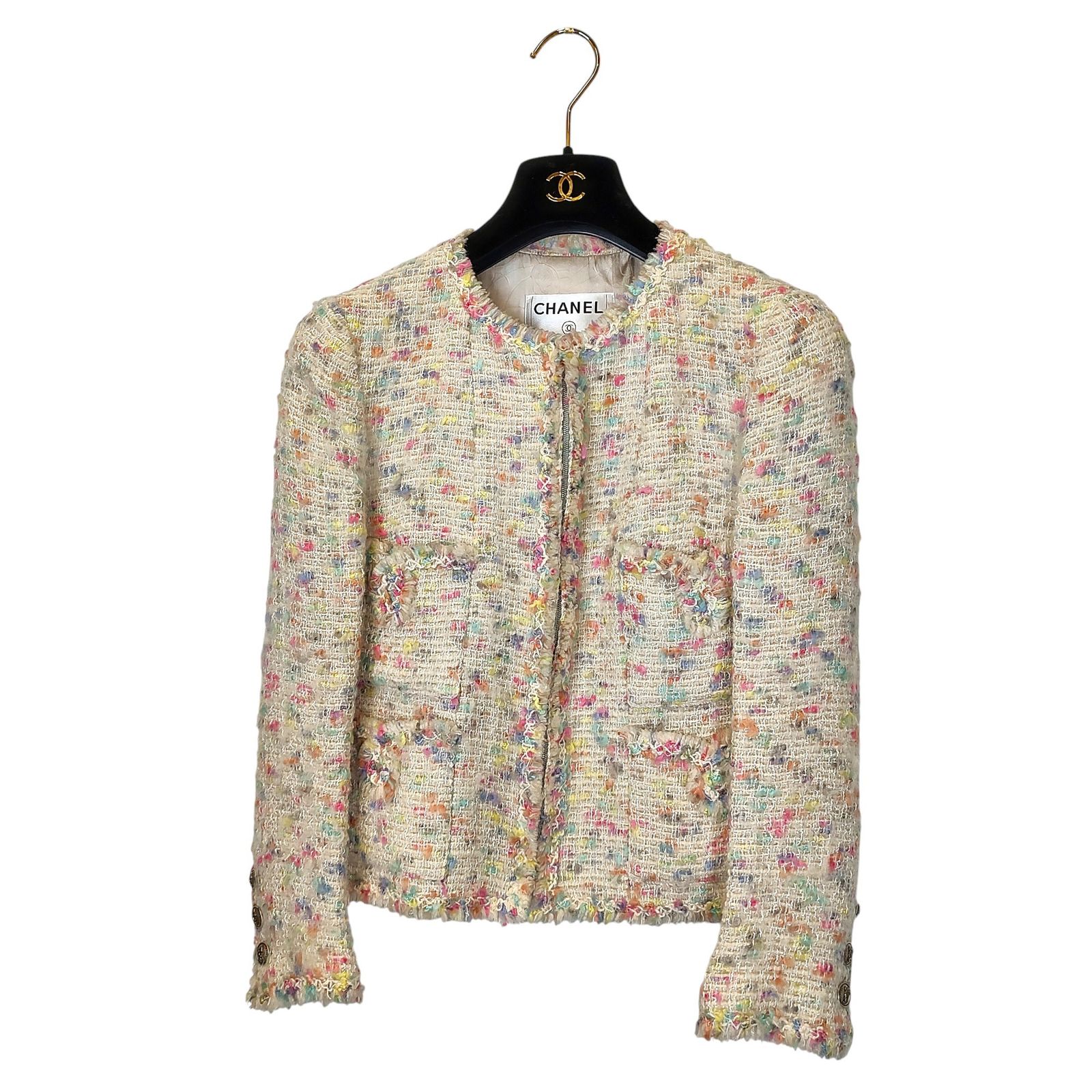 CHANEL シャネル スーツ セットアップ ミックスツイード フリンジ ウール ジップアップ ジャケット スカート P24792V15035 36 マルチ レディース