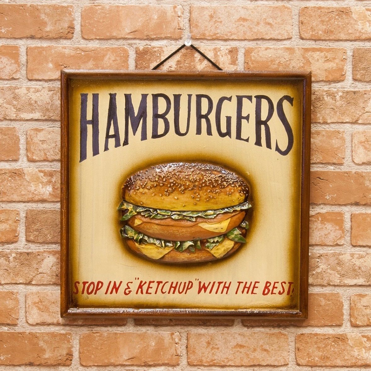 ビンテージ木製看板HAMBURGER検）シャビーアンティークハンバーガーUSA 新品 🇺🇸木製看板 HAMBURGER ハンバーガー バーガー ショップ