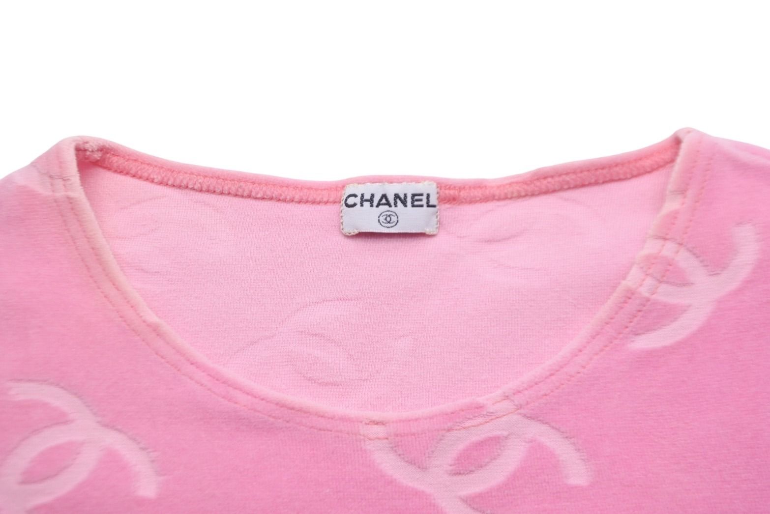 CHANEL シャネル ヴィンテージ 半袖Ｔシャツ チビT ココマーク クロップド ベロア ピンク 品質タグ無し 良品 中古 55843 - メルカリ