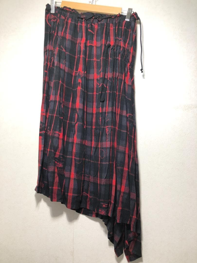 074051 Y s アシンメトリー チェック スカート 1 レーヨン ワイズ yohji yamamoto ヨウジヤマモト メンズ レディース YG-S13-208