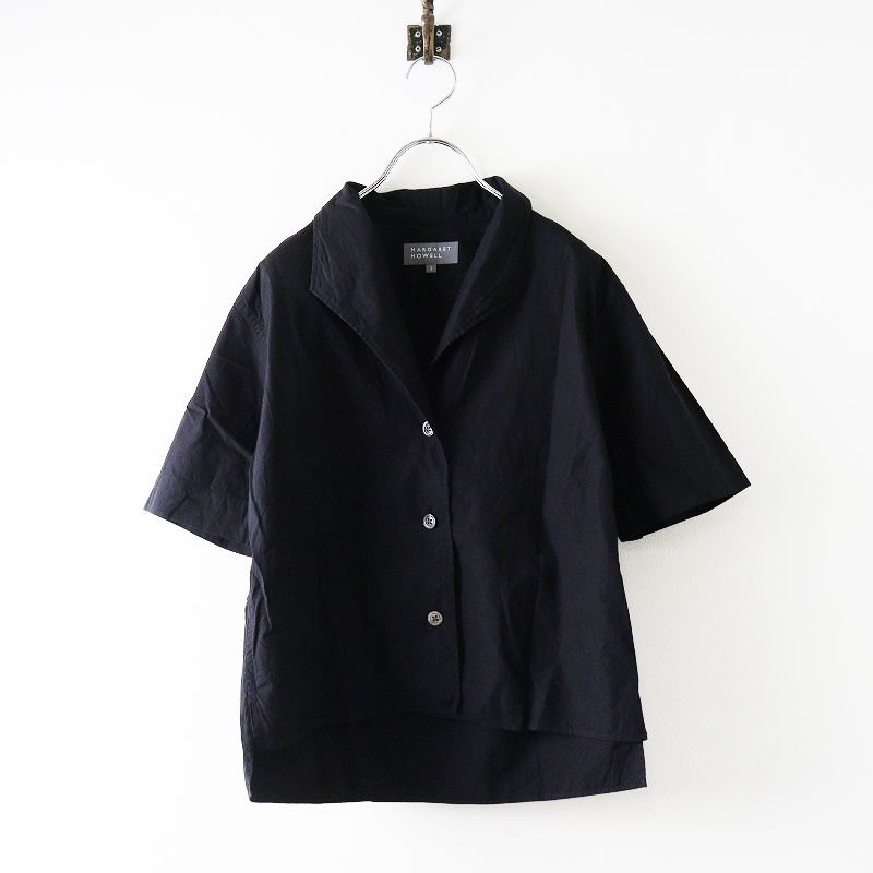 2025SS マーガレットハウエル MARGARET HOWELL COTTON SILK POPLIN シャツ 1 ブラック コットンシルク ブラウス 2400014634716