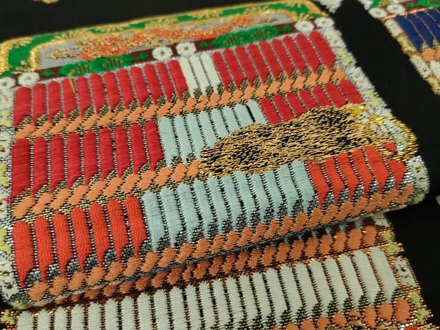 平和屋本店●極上　龍村平蔵製　本袋帯　威毛錦　黒地　金銀糸　逸品　DZAA0697kh4 平和屋本店□極上 本袋帯 龍村平蔵柄 威毛錦 黒地 金銀糸 逸品