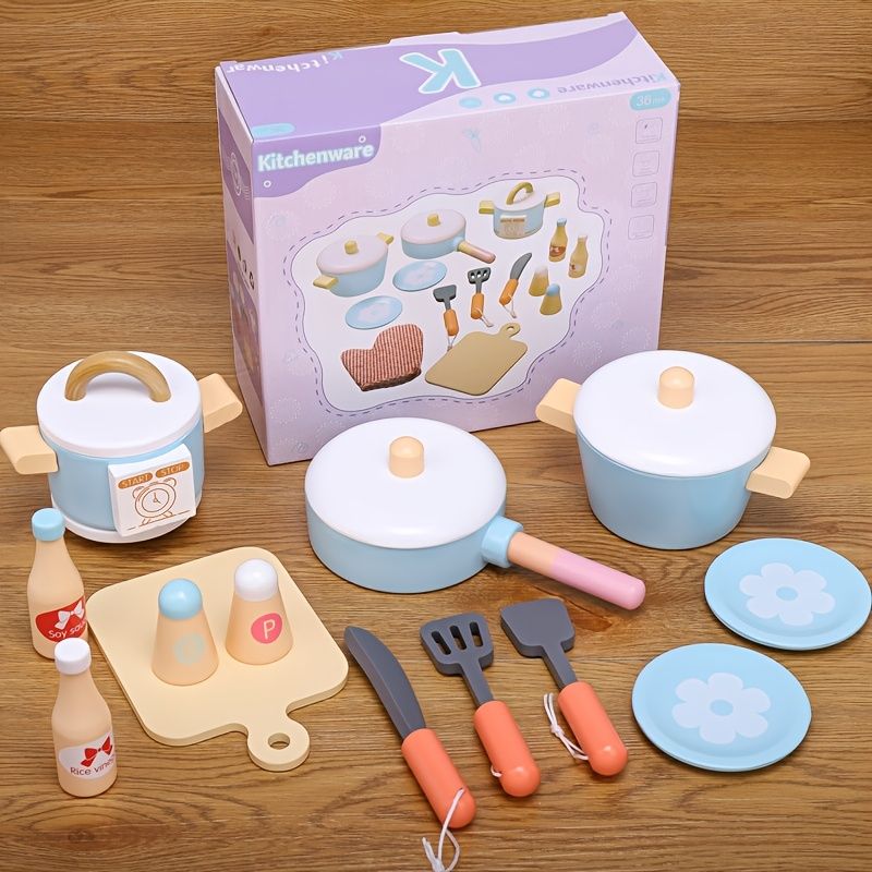新着商品 17ピース 木製モックキッチンセット - 3歳以上向けリアルな料理おもちゃ クリスマスや誕生日に最適SAI