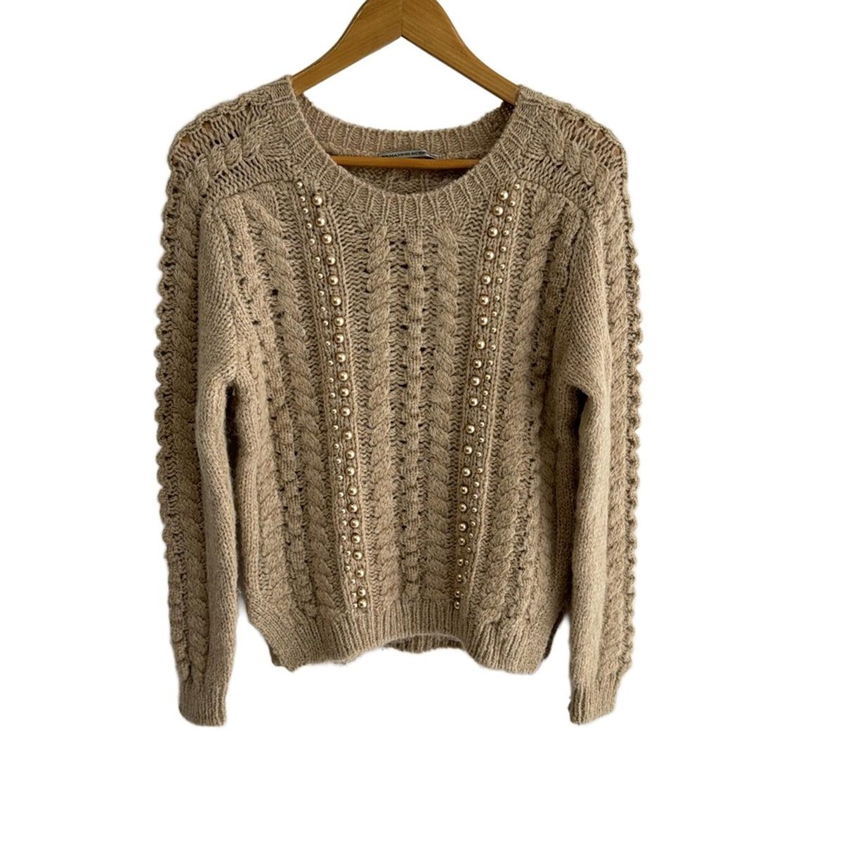ERMANNO SCERVINO エルマノシェルビーノ 長袖セーター サイズ42 L レディース - ベージュ クルーネック|パール