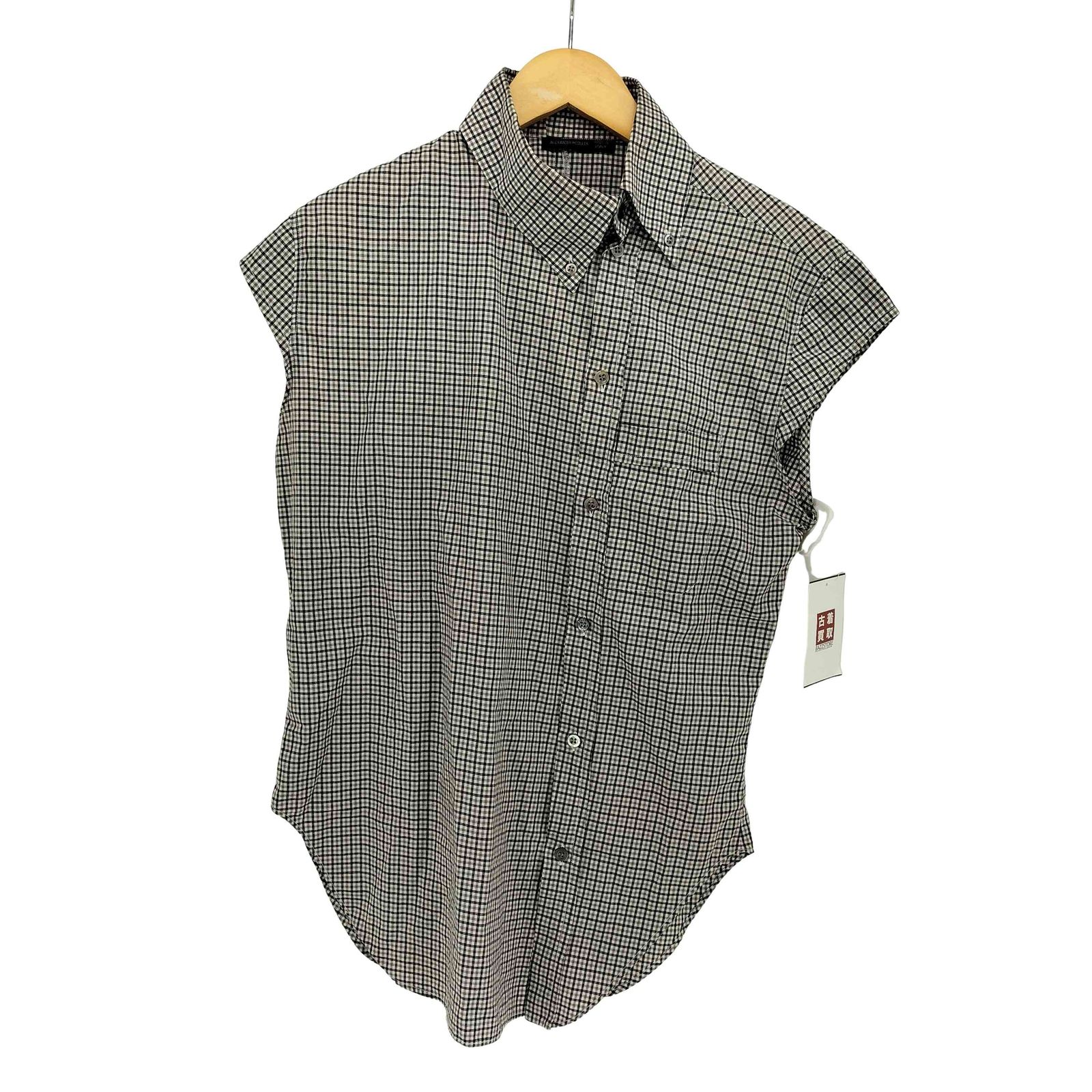 アレキサンダーマックイーン Alexander McQueen 90s 初期タグ チェック柄 ねじれ ノースリーブシャツ archive メンズ JPN 48