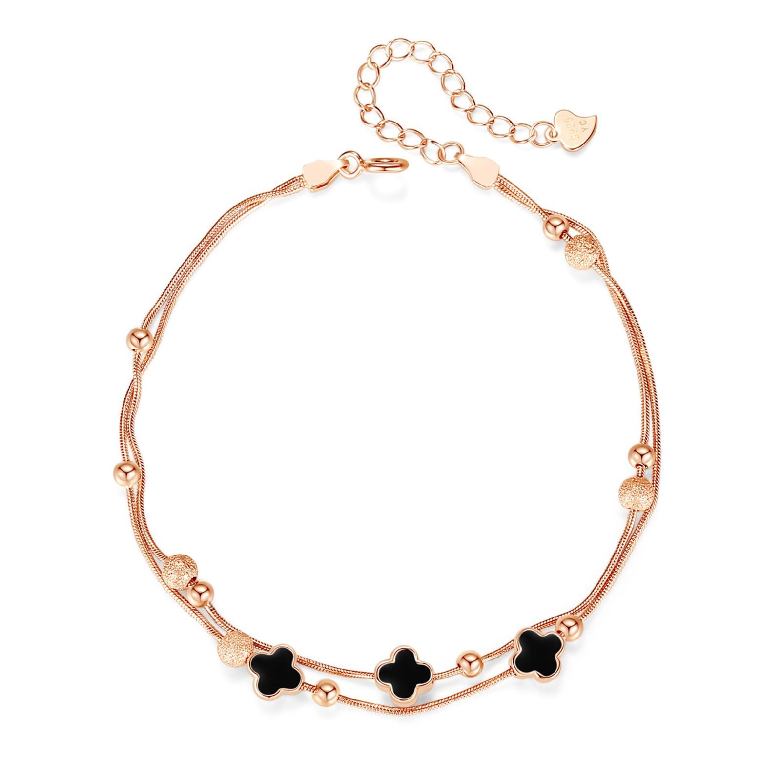 四つ葉のクローバー 人気 2連チェーン つけっぽなし レディース ギフト アンクレット バレンタインデー シルバー925