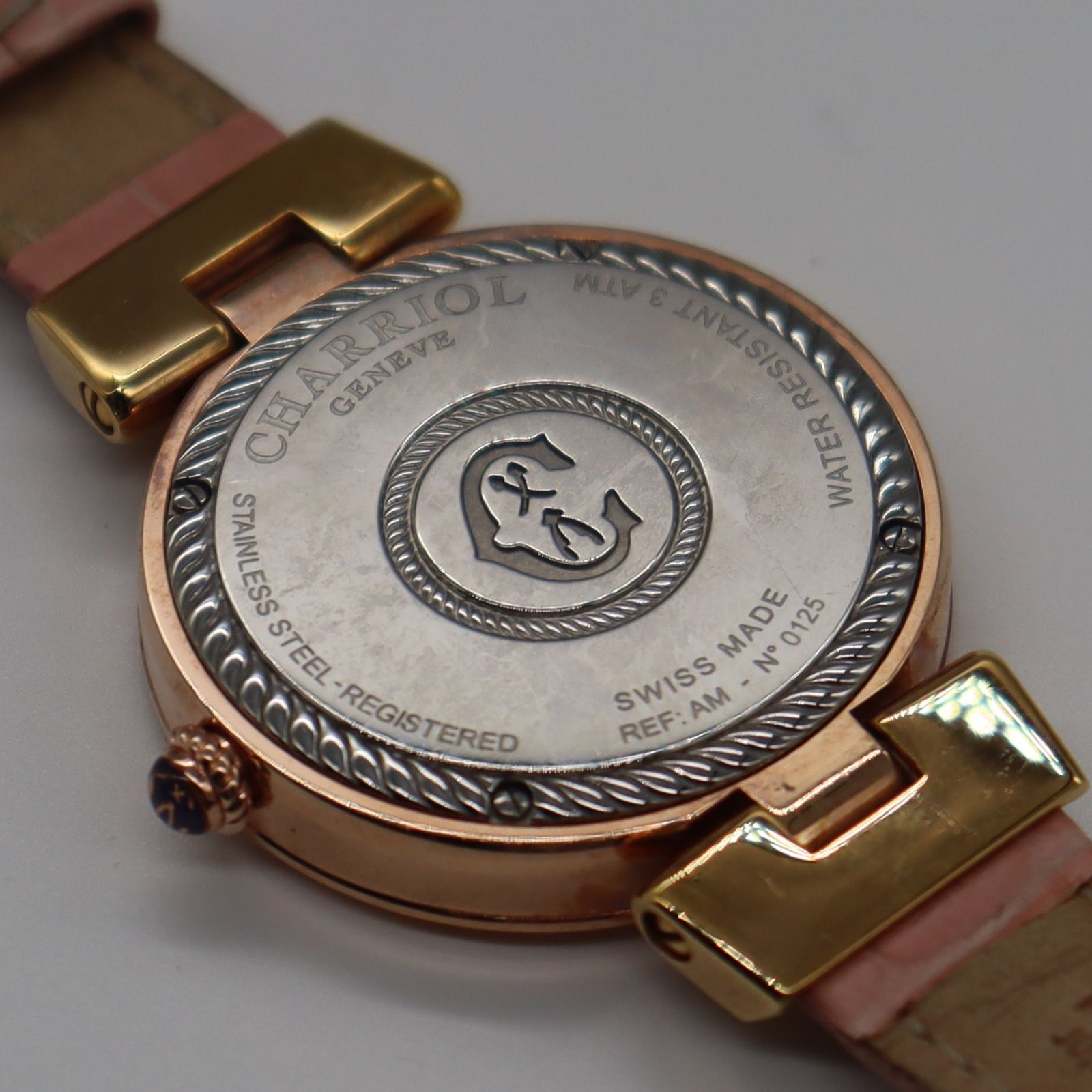 電池新品 シャリオール CHARRIOL クォーツ ピンクシェル文字盤