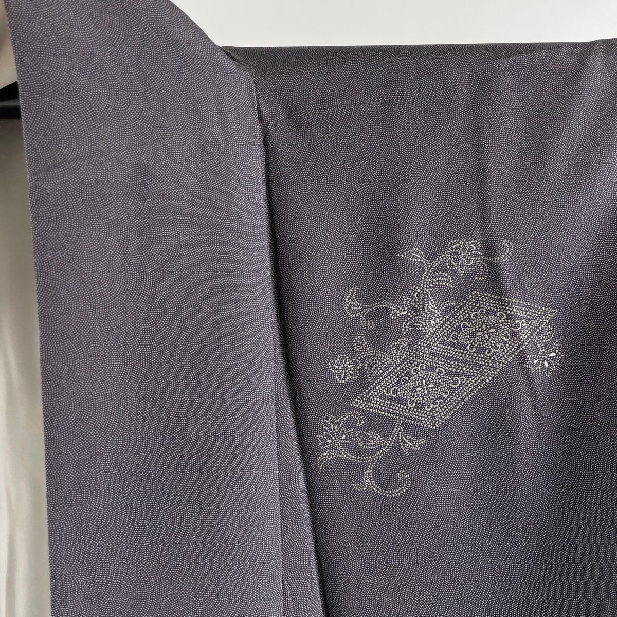 訪問着 美品 逸品 華文 菱 刺し子刺繍 銀彩 黒灰 袷 身丈165.5cm 裄丈66.5cm M 正絹 【中古】