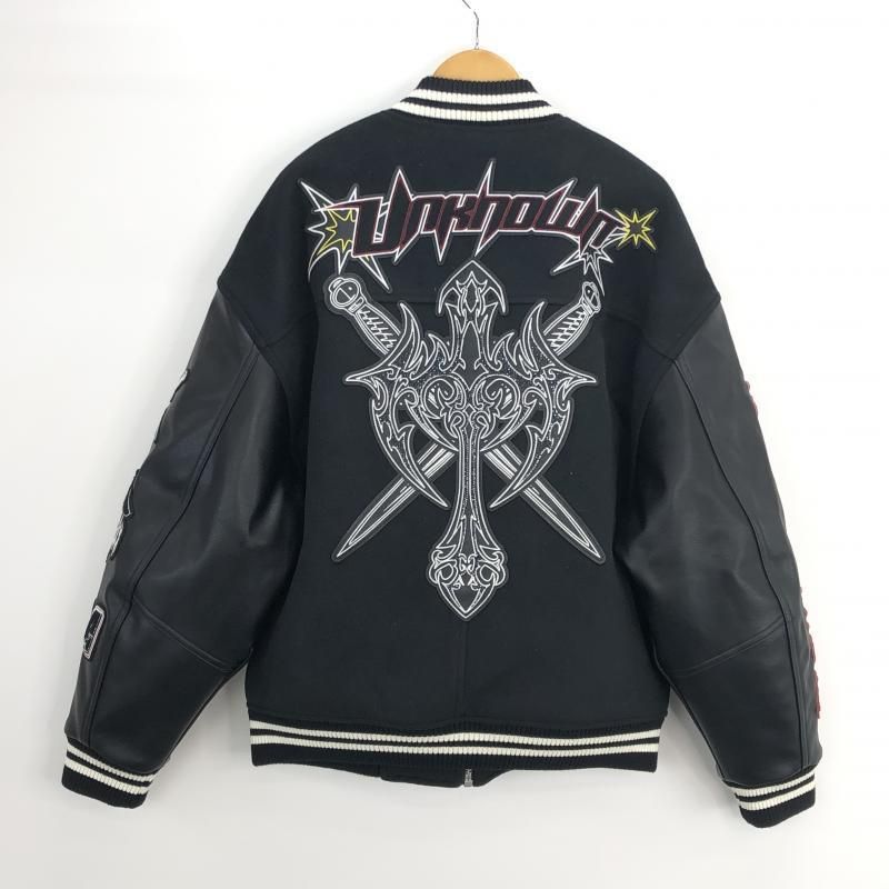 中古】UNKNOWN LONDON LOGO VARSITY JACKET スタジャン L ブラック アンノウン・ロンドン[10] - メルカリ