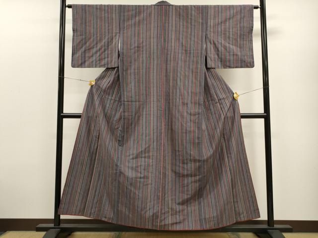 平和屋着物▽上質な紬 単衣 縞 正絹 逸品 CAAV3720dy