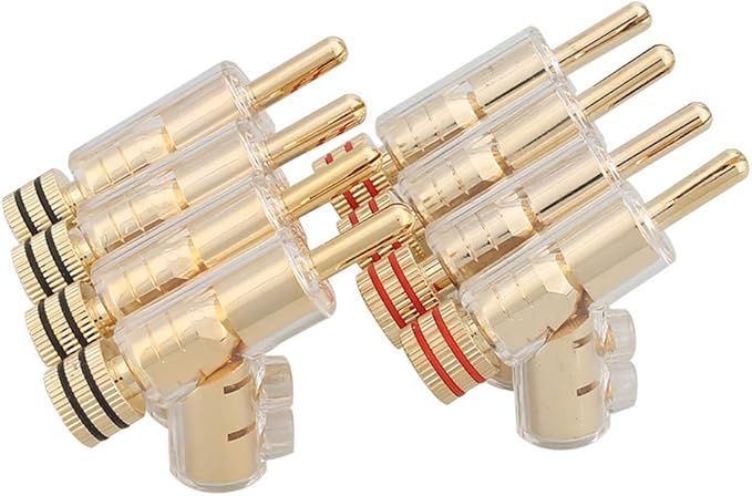 Audiocrast ハイエンドグレード バナナプラグ 連結 24K 金メッキ ゴールド レッド＆ブラック 8個セッ ト