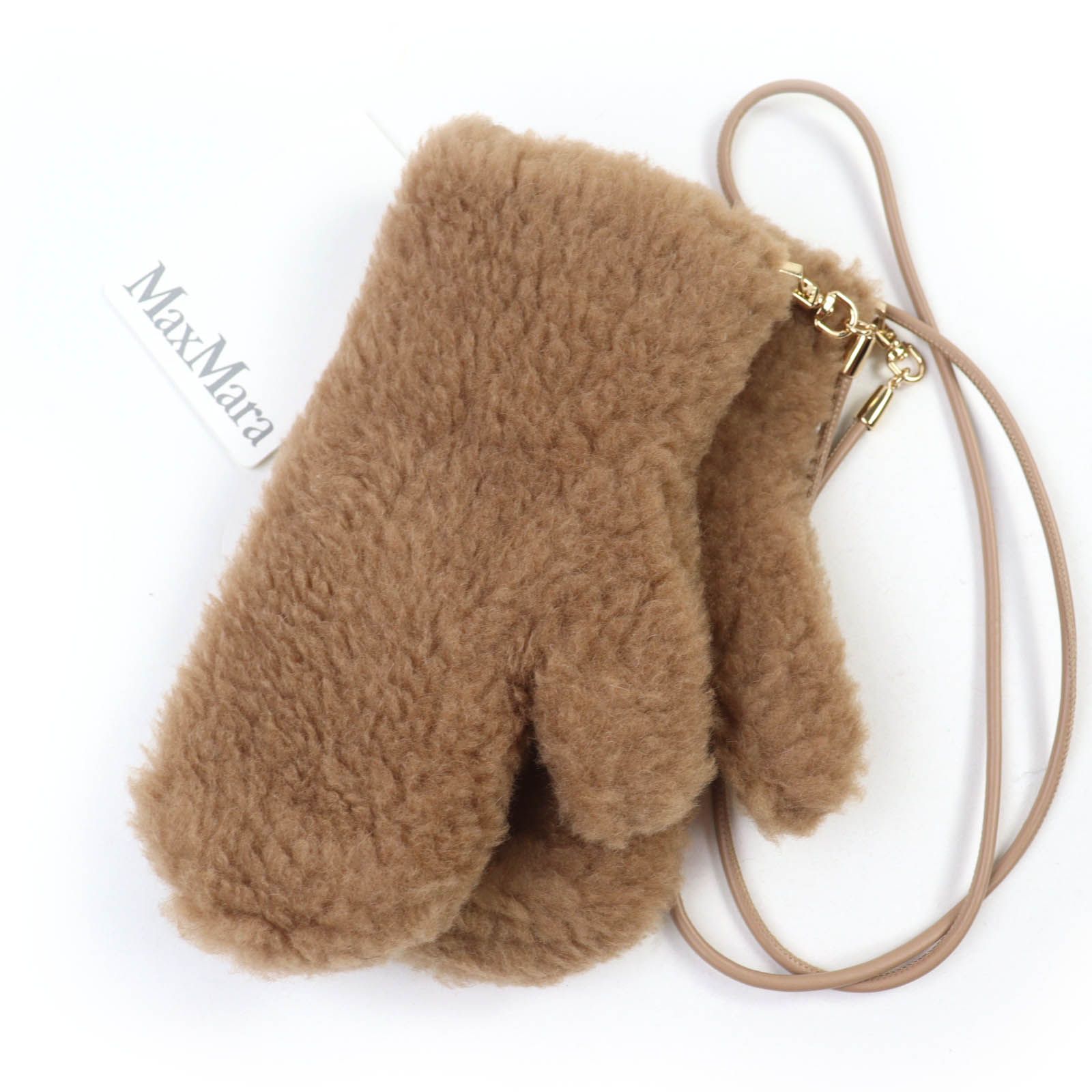 ♥品 Max Mara マックスマーラ 2345660733 テディ ミトン キャメル シルク ストラップ付 手袋 ブラウン ML イタリア製 正規品 レディース