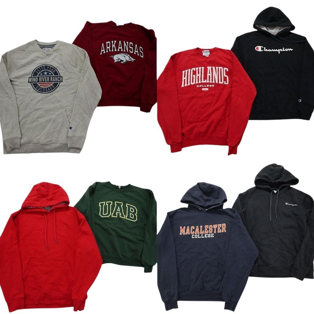 古着卸 まとめ売り チャンピオン Champion スウェット 8枚セット メンズ M フーディー カレッジ風 アーチロゴ 古着 NC0960