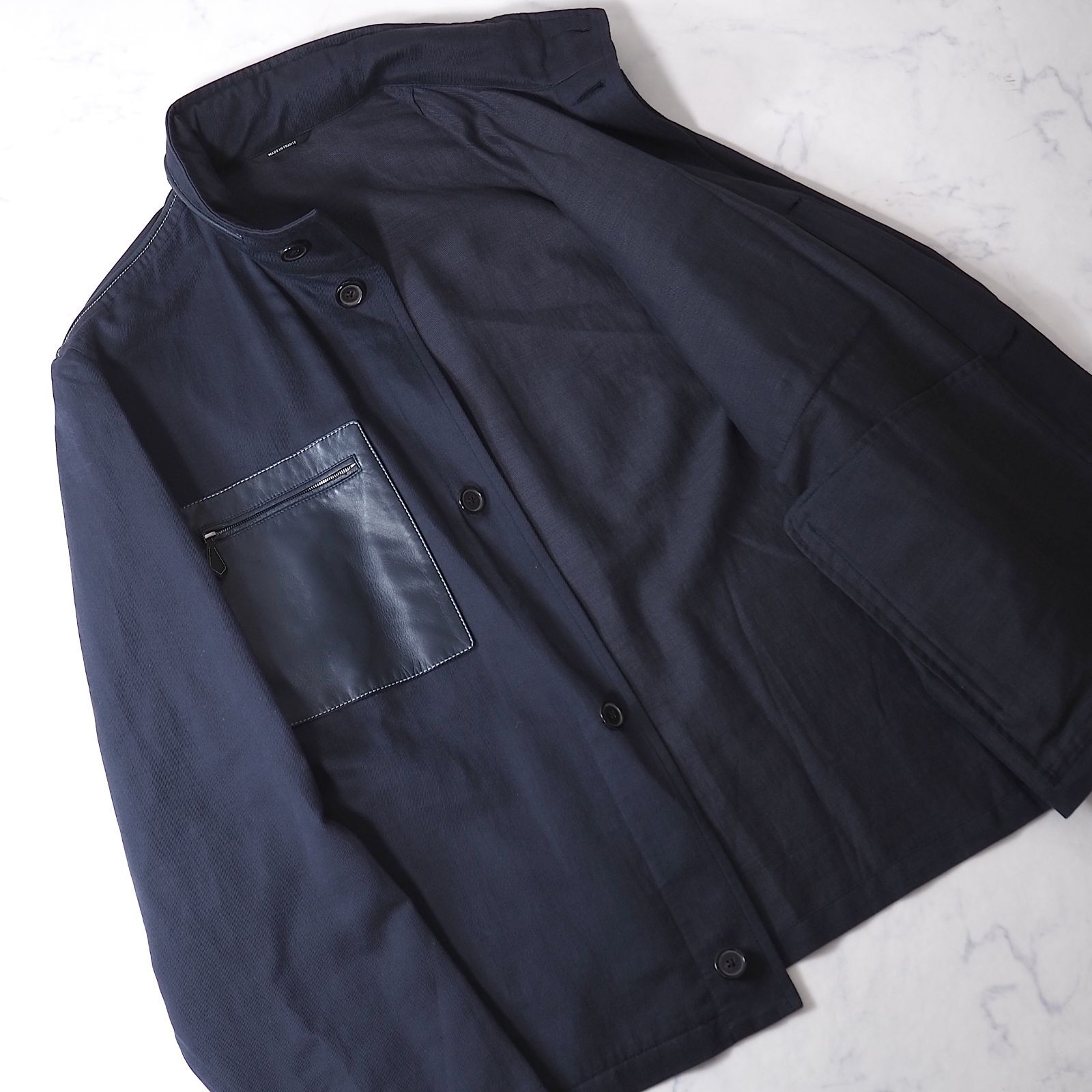 美品 エルメス HERMES フランス製 レザーポケット スタンドカラー 