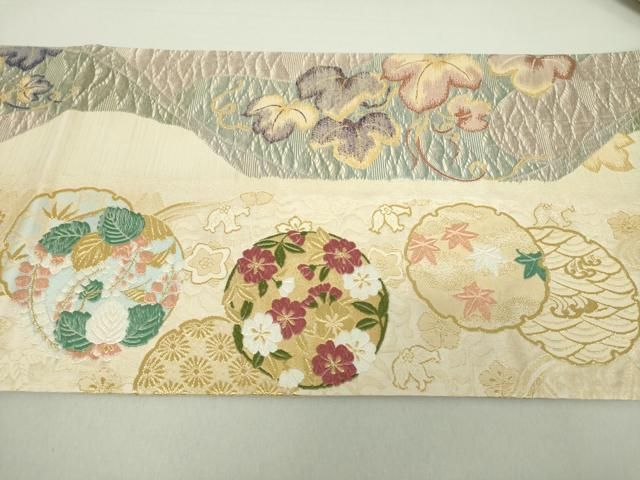 平和屋着物○両面 全通柄袋帯 ?倉錦 金糸 ますいわ屋扱い 正絹 逸品