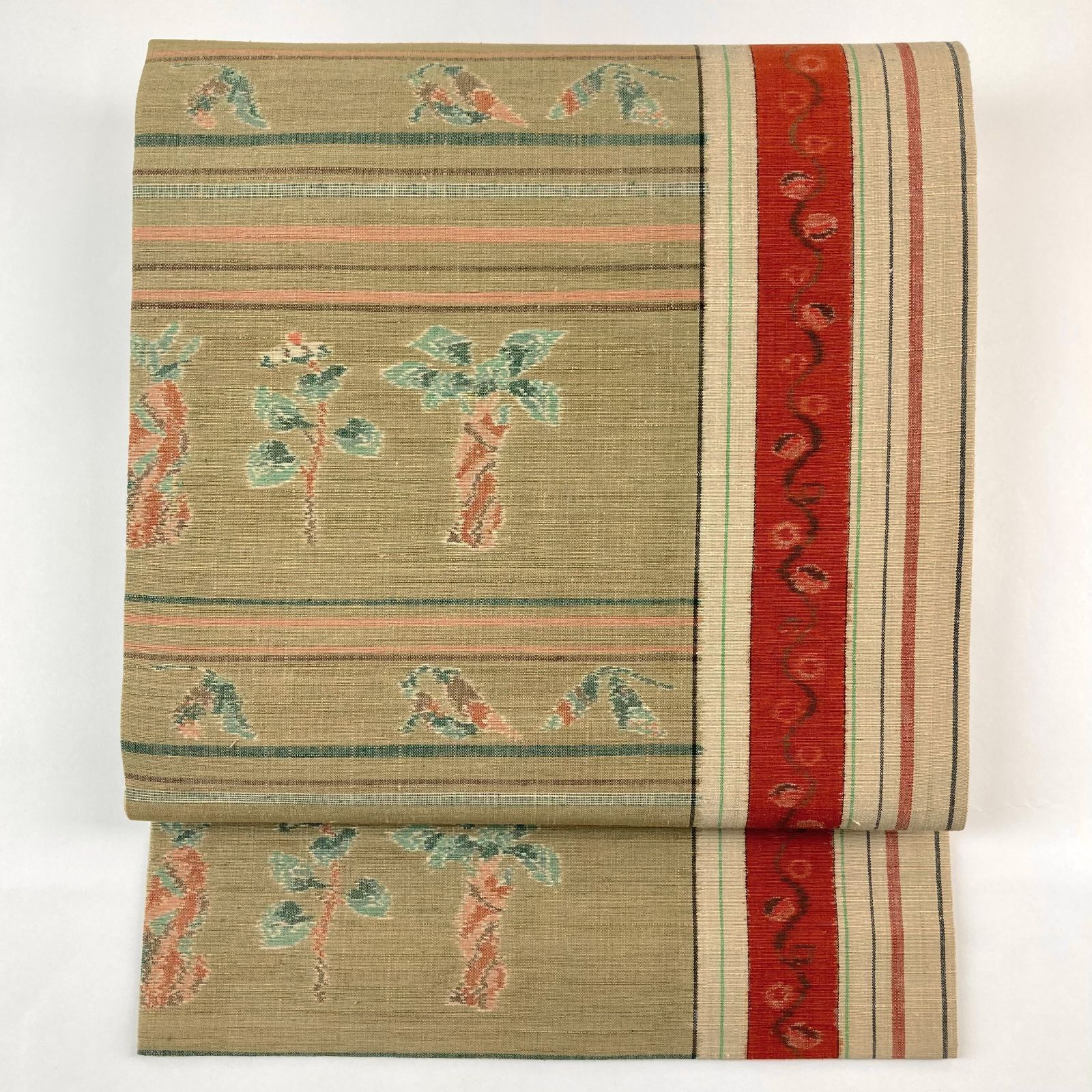 平和屋着物＊夏物 八寸名古屋帯 総刺繍 絽綴れ 松藤文 正絹 逸品