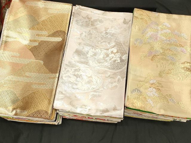 色とりどりの 平和屋本店 袋帯 西陣 まとめて100点 向かい鶴 蝶 更紗 花柄 七宝 宝相華 楽器 佐賀錦 金銀糸 など あり 全て正絹 se3776